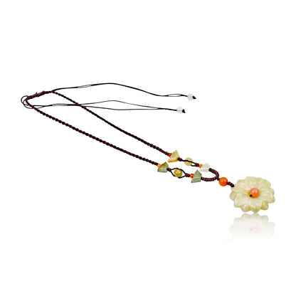 Graceful Flower Jade Pendant for Her Beaded Daisy Chain a Choker Daisy Anniversary Gift