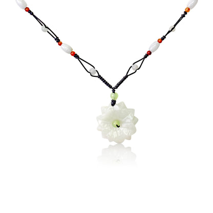 White Jade Flower Jade Pendant for Her Beaded Daisy Chain a Choker Daisy Anniversary Gift for Innocence and Joy