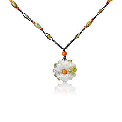 Flower Jade Pendant for Her Beaded Daisy Chain a Choker Daisy Anniversary or Mother's Day Gift