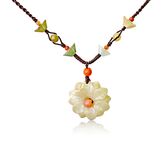 Flower Jade Pendant for Her Daisy Beaded Necklace Handmade Jewelry for Spring Flower Blossom Choker Daisy Gift for Women Casual Wear Necklace with DaisyNecklacesSerenity Jade