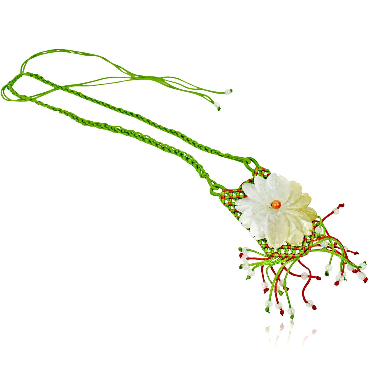 Large Floral Necklace handcrafted Daisy Beaded Necklace a Flower Jade Necklace for Her Birthday or Anniversary Gift