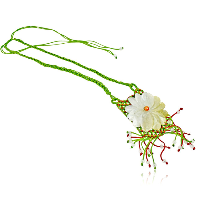 Large Floral Necklace handcrafted Daisy Beaded Necklace a Flower Jade Necklace for Her Birthday or Anniversary Gift