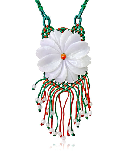 Handmade Daisy Beaded Necklace a Flower Jade Necklace for Her Large Floral Necklace Birthday or Anniversary Gift