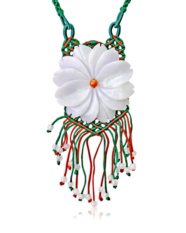 Handmade Daisy Beaded Necklace a Flower Jade Necklace for Her Large Floral Necklace Birthday or Anniversary Gift