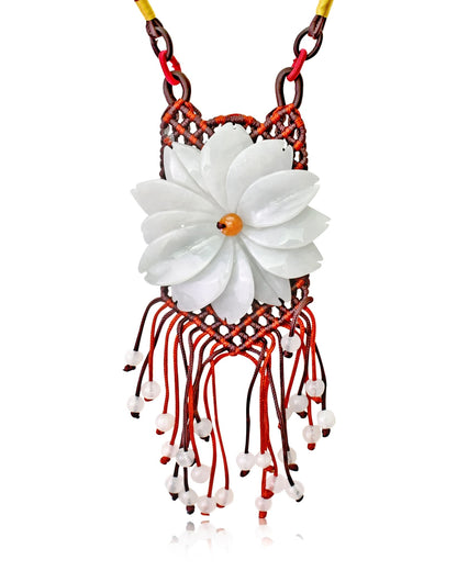 Ladies Daisy Beaded Necklace a Flower Jade Necklace for Her Large Floral Necklace Mother's Day Gift