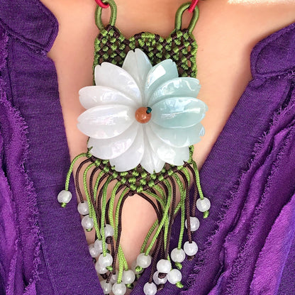 Daisy Beaded Necklace a Flower Jade Necklace for Her Large Floral Necklace Birthday or Anniversary Gift