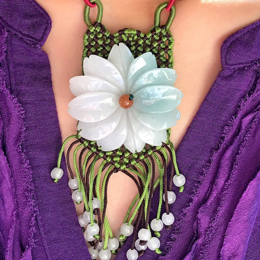 Daisy Beaded Necklace a Flower Jade Necklace for Her Large Floral Necklace Birthday or Anniversary Gift