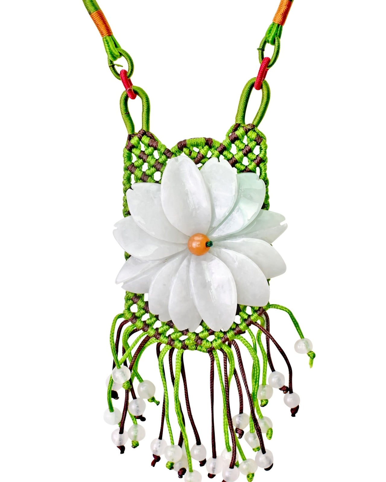 Daisy Beaded Necklace a Flower Jade Necklace for Her Large Floral Necklace Birthday Gift