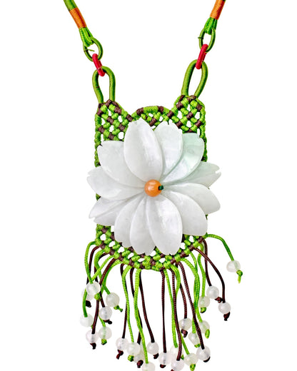 Daisy Beaded Necklace a Flower Jade Necklace for Her Large Floral Necklace Birthday Gift