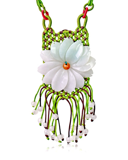 Flower Jade Necklace a Daisy Beaded Necklace for Her Large Floral Necklace Birthday or Anniversary Gift