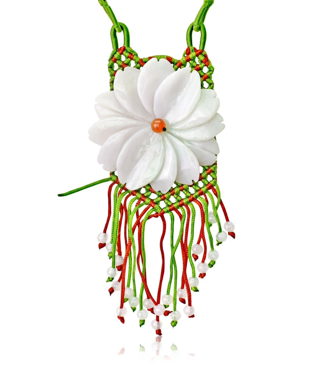 Women Daisy Beaded Necklace a Flower Jade Necklace for Her Large Floral Necklace Birthday or Anniversary Gift