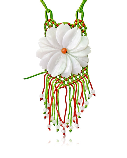 Women Daisy Beaded Necklace a Flower Jade Necklace for Her Large Floral Necklace Birthday or Anniversary Gift