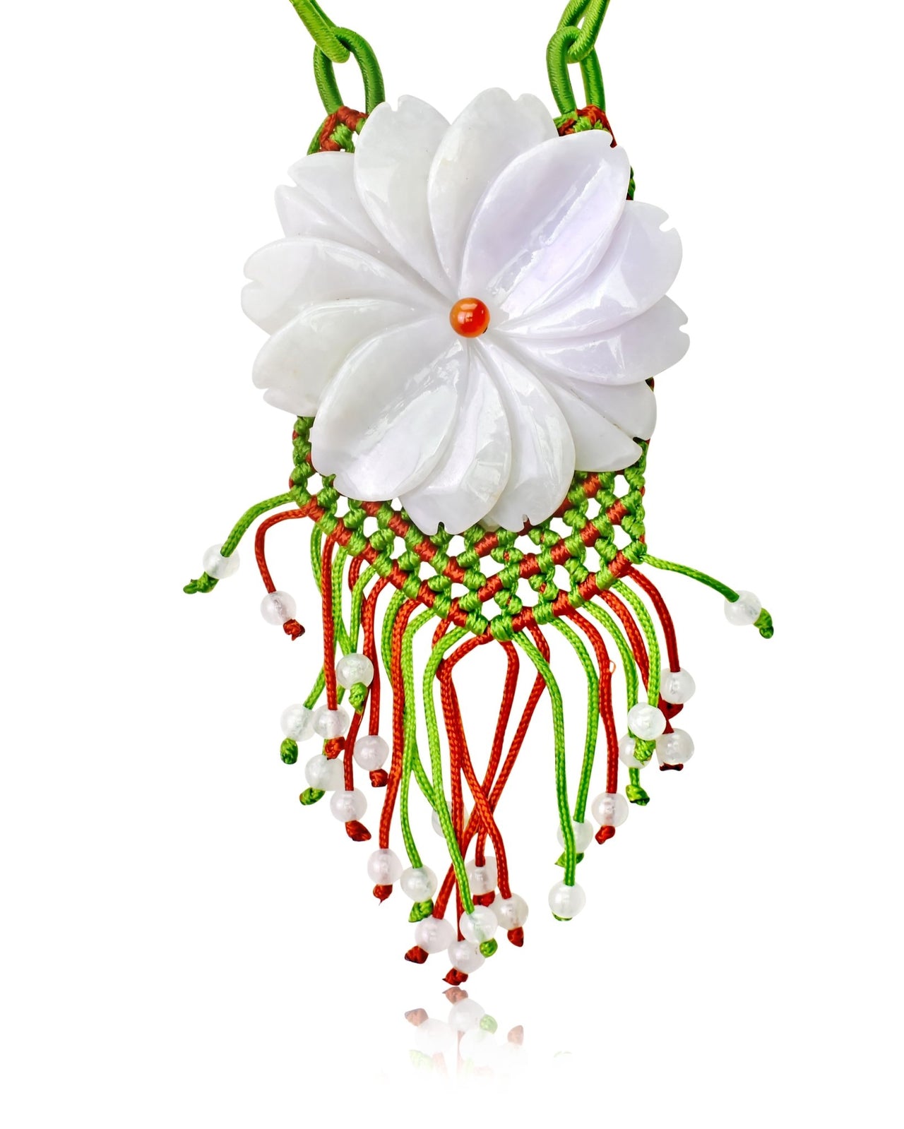 Daisy Beaded Necklace a Flower Jade Necklace for Her Large Floral Necklace Anniversary Gift