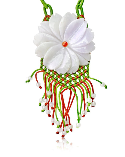 Daisy Beaded Necklace a Flower Jade Necklace for Her Large Floral Necklace Anniversary Gift