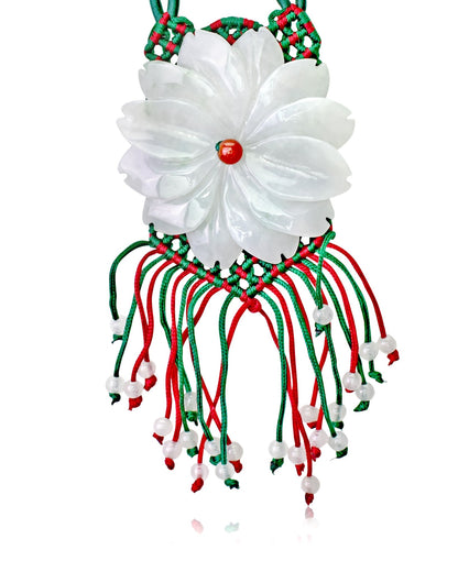 Handcrafted Daisy Beaded Necklace a Flower Jade Necklace for Her Large Floral Necklace Birthday or Anniversary Gift