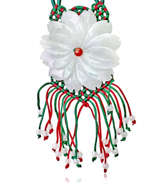 Handcrafted Daisy Beaded Necklace a Flower Jade Necklace for Her Large Floral Necklace Birthday or Anniversary Gift