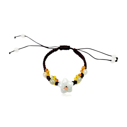 White Jade Star Shaped Flowers A Simple Bracelet For Her Valentines Bracelet Romantic Valentine's Day Gift