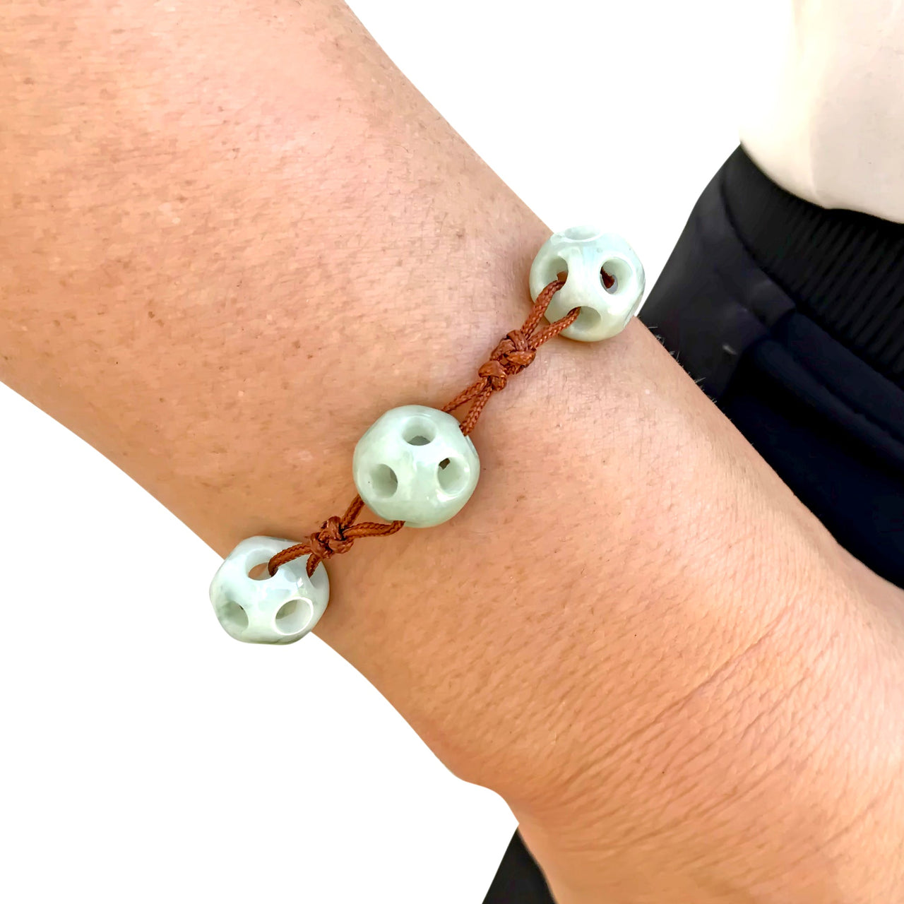 Get the Look: Triple Spherical Perforated Beads Handmade Jade BraceletBraceletsSerenity Jade