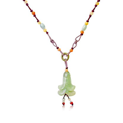 Green Jade Campanula Pink Bell Flower A Personalized Birth Flower Necklace for Women Pendant Flower Valentine's Day Gift