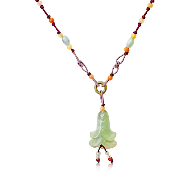 Green Jade Campanula Pink Bell Flower A Personalized Birth Flower Necklace for Women Pendant Flower Valentine's Day Gift