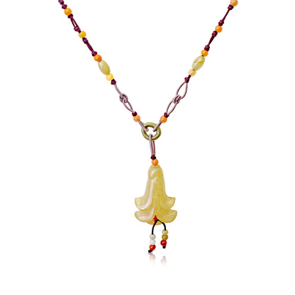 Yellow Jade Campanula Pink Bell Flower A Personalized Birth Flower Necklace for Women Pendant Flower Birthday Gift