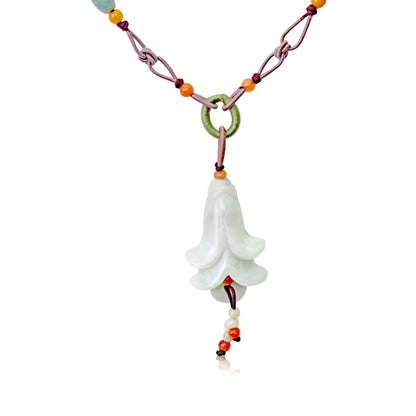 White Jade Campanula Pink Bell Flower A Personalized Birth Flower Necklace for Women Pendant Flower Birthday Gift