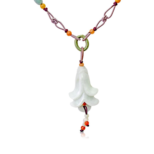 White Jade Campanula Pink Bell Flower A Personalized Birth Flower Necklace for Women Pendant Flower Birthday Gift