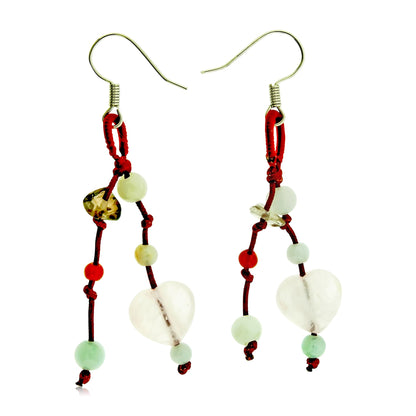 Pink Quartz Crystal Heart a Earrings with Natural Stones for Her Onyx Drop Accents for Love and Joy
