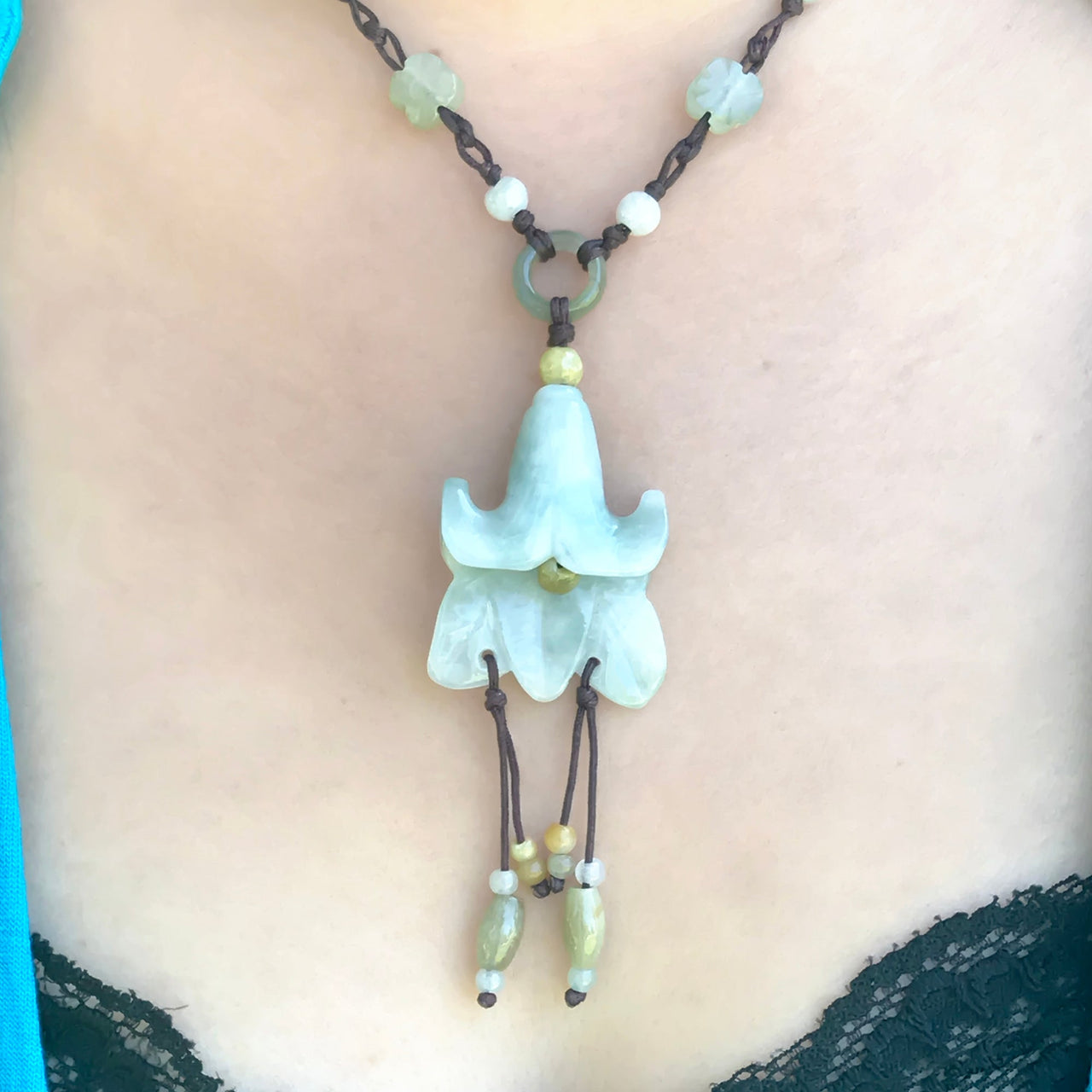 Handmade Jade Bellflower Necklace Pendant for Gratitude, Romance, and WealthNecklacesSerenity Jade