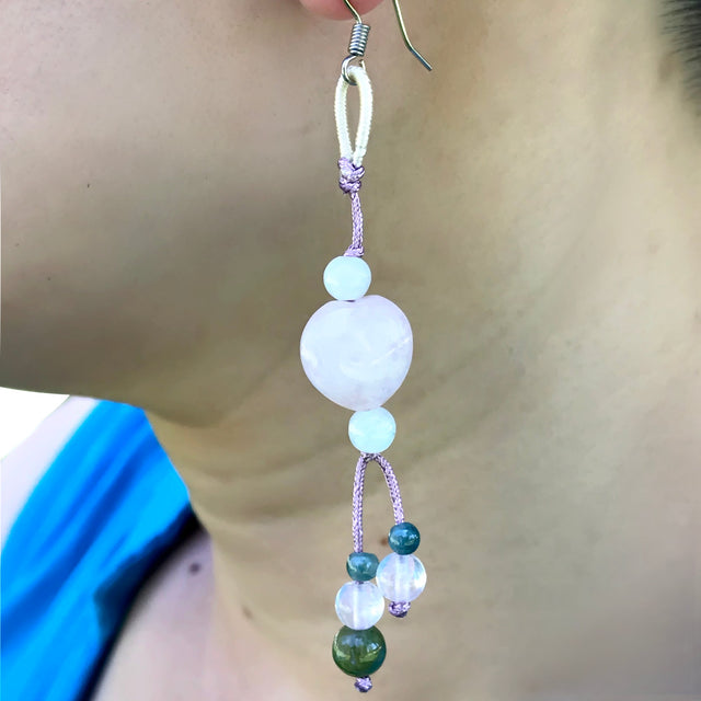 Heavenly Elegance: Rose Quartz Heart EarringsEarringsSerenity Jade