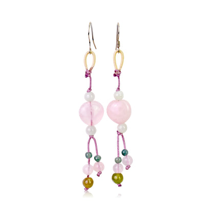 Beaded Heart Earrings A Heart Shaped Rose Quartz Dressy Earrings For Romance And Love Anniversary Gift