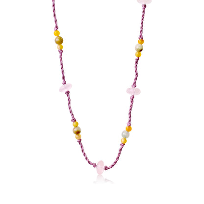Rose Quartz Bead Necklace a Pendant Rose Quartz For Her Pink Gemstone Necklace Anniversary Gift
