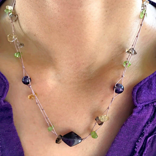 Women Amethyst Citrine Necklace a Necklace Purple Stone for Her Multi Gem Necklace For Love, Peace and Abundance