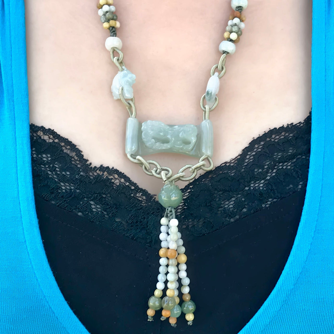Inspiring Handmade Necklace with Chinese Achievement Jade Pendant and Beaded TasselsNecklacesSerenity Jade