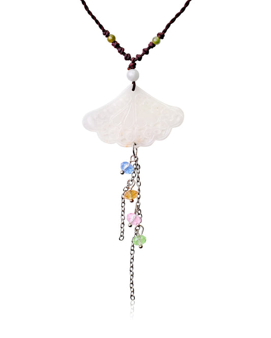 Intricately Carved Fan Jade Necklace with Gemstones and Colorful BeadsNecklacesSerenity Jade
