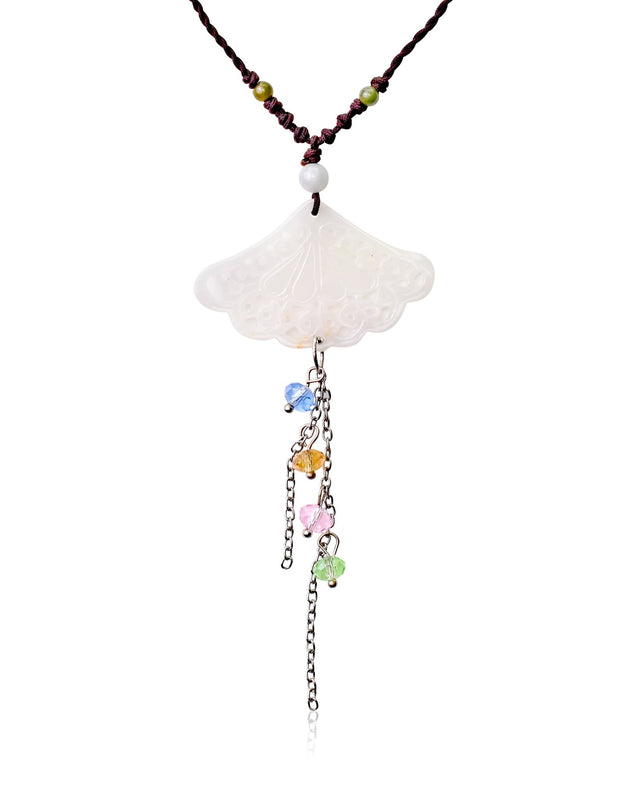 Intricately Carved Fan Jade Necklace with Gemstones and Colorful BeadsNecklacesSerenity Jade