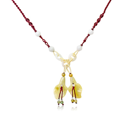 Yellow Jade Purple Bell Flowers a Purple Flower Necklace for Her Necklace for Girlfriend Anniversary Gift