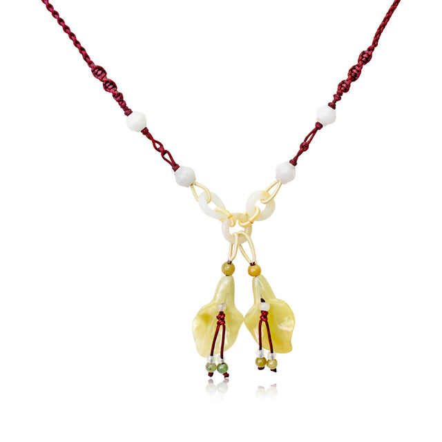 Yellow Jade Purple Bell Flowers a Purple Flower Necklace for Her Necklace for Girlfriend Anniversary Gift