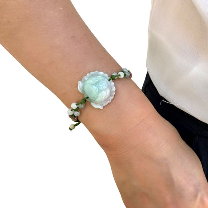 Women Lotus Jade Bracelet July Birth Flower Birthday Gift for Her Lotus Flower for Purity and Tranquility