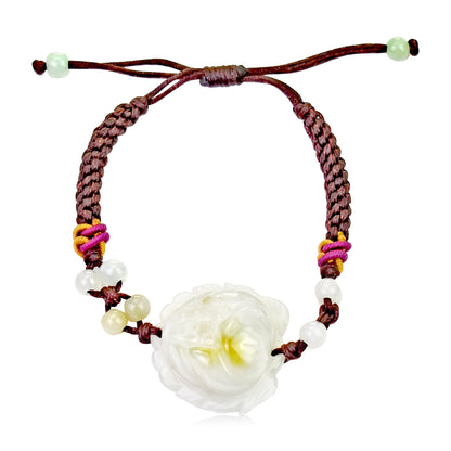 White Jade Lotus Jade Bracelet July Birth Flower Birthday Gift for Her Lotus Flower for Purity and Tranquility