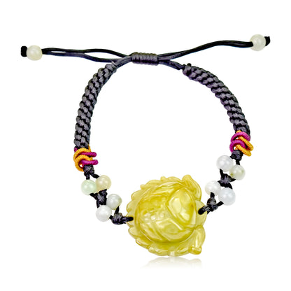 Yellow Jade Lotus Jade Bracelet July Birth Flower Birthday Gift for Her Lotus Flower for Purity and Tranquility