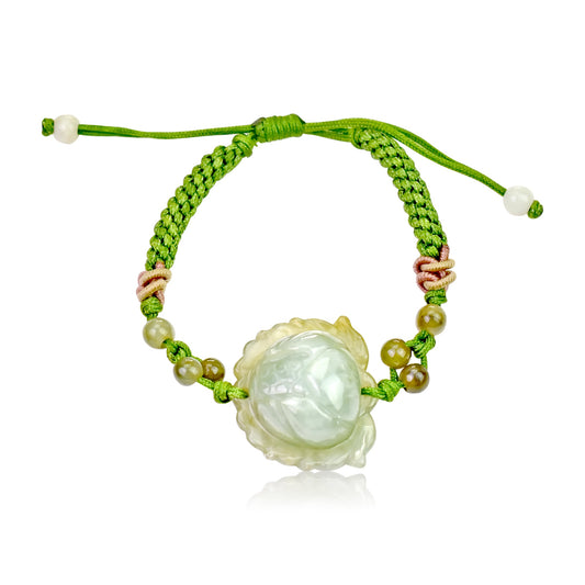 Green Jade Lotus Jade Bracelet July Birth Flower Birthday Gift for Her Lotus Flower for Purity and Tranquility