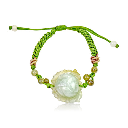 Green Jade Lotus Jade Bracelet July Birth Flower Birthday Gift for Her Lotus Flower for Purity and Tranquility