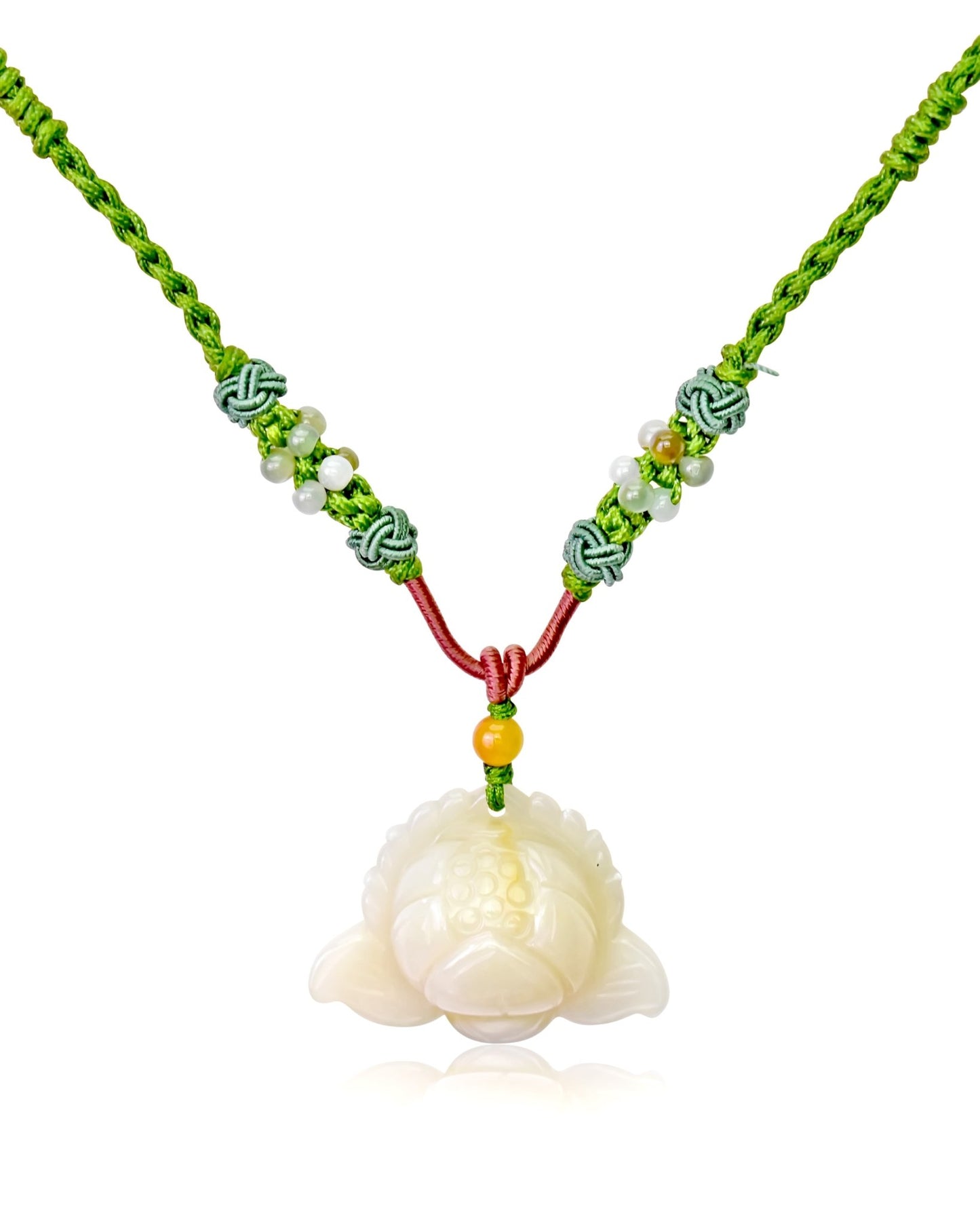 Jade Necklace Lotus Flower Pendant for July Birth Flower Necklace Handmade Jewelry Gift For Mothers Day Flower Shaped Necklace Lotus Flower For Purity, and Spiritual EnlightenmentNecklacesSerenity Jade
