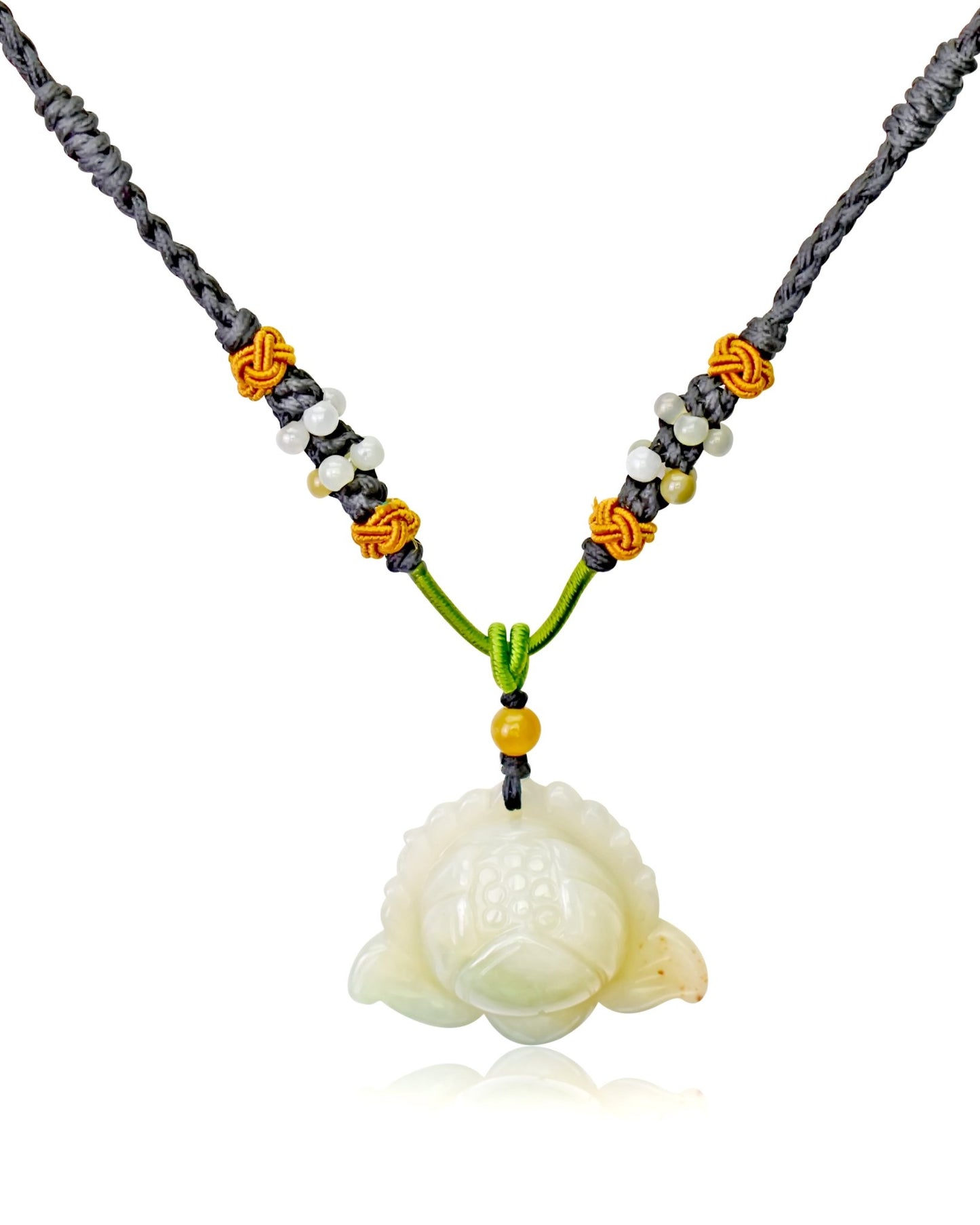 Jade Necklace Lotus Flower Pendant for July Birth Flower Necklace Handmade Jewelry Gift For Mothers Day Flower Shaped Necklace Lotus Flower For Purity, and Spiritual EnlightenmentNecklacesSerenity Jade