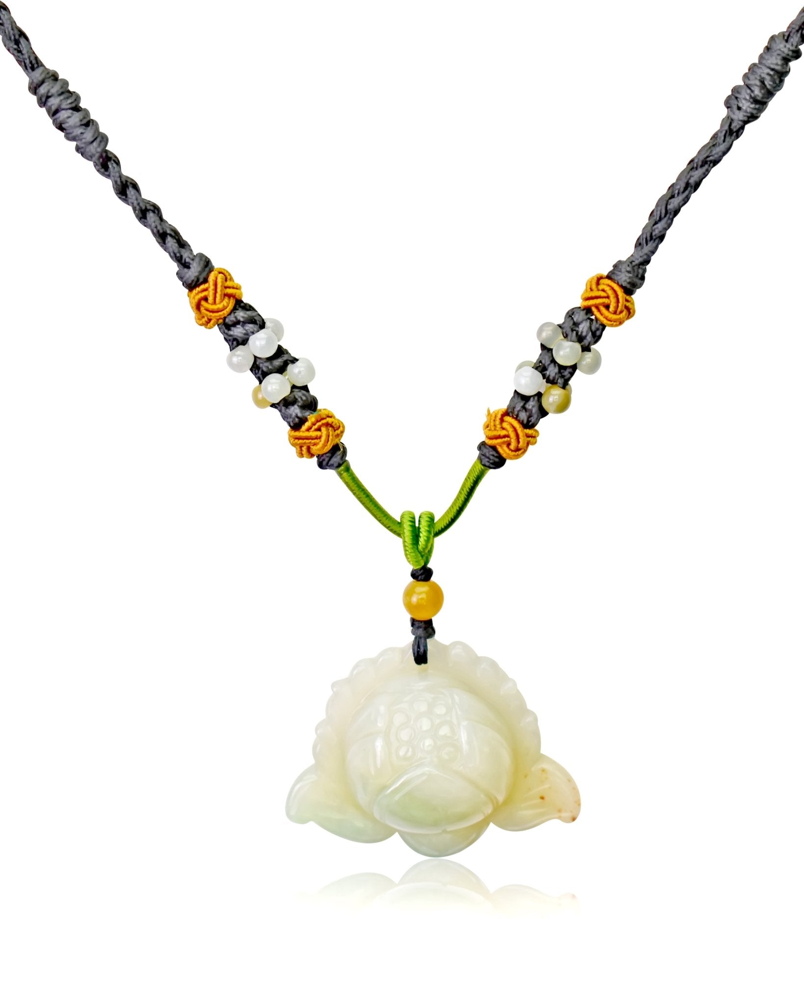 Jade Necklace Lotus Flower Pendant for July Birth Flower Necklace Handmade Jewelry Gift For Mothers Day Flower Shaped Necklace Lotus Flower For Purity, and Spiritual EnlightenmentNecklacesSerenity Jade