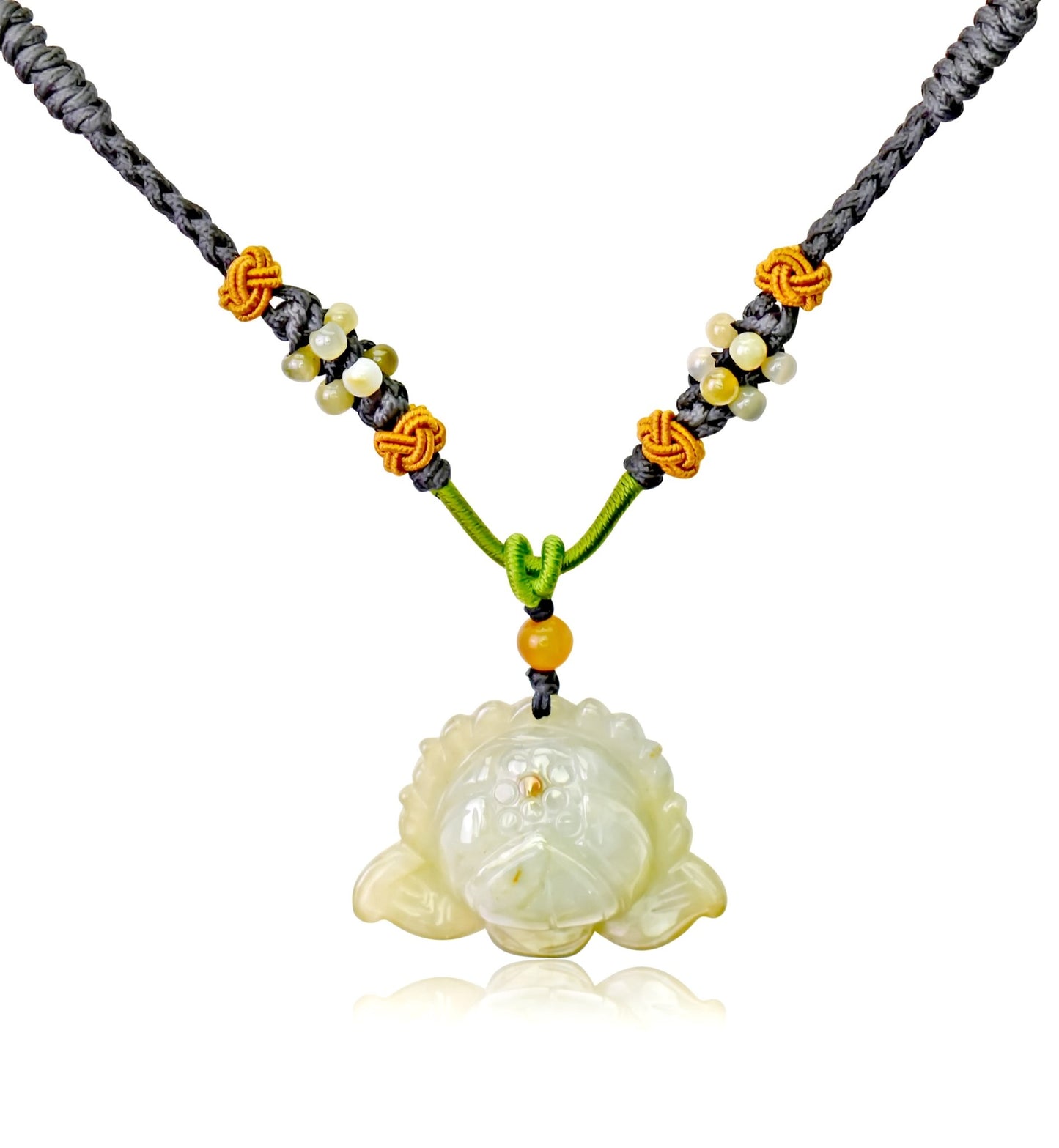 Jade Necklace Lotus Flower Pendant for July Birth Flower Necklace Handmade Jewelry Gift For Mothers Day Flower Shaped Necklace Lotus Flower For Purity, and Spiritual EnlightenmentNecklacesSerenity Jade