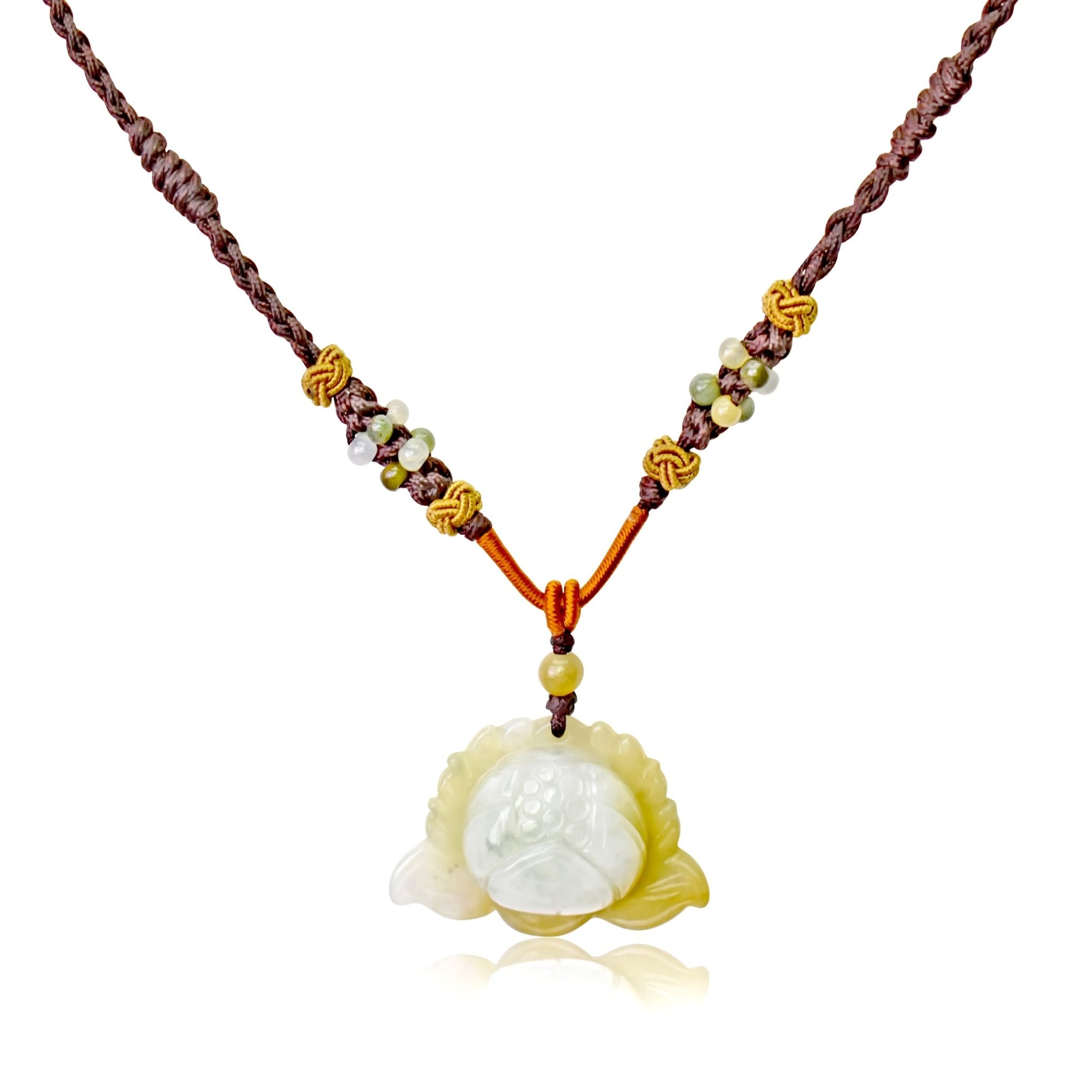 Jade Necklace Lotus Flower Pendant for July Birth Flower Necklace Handmade Jewelry Gift For Mothers Day Flower Shaped Necklace Lotus Flower For Purity, and Spiritual EnlightenmentNecklacesSerenity Jade