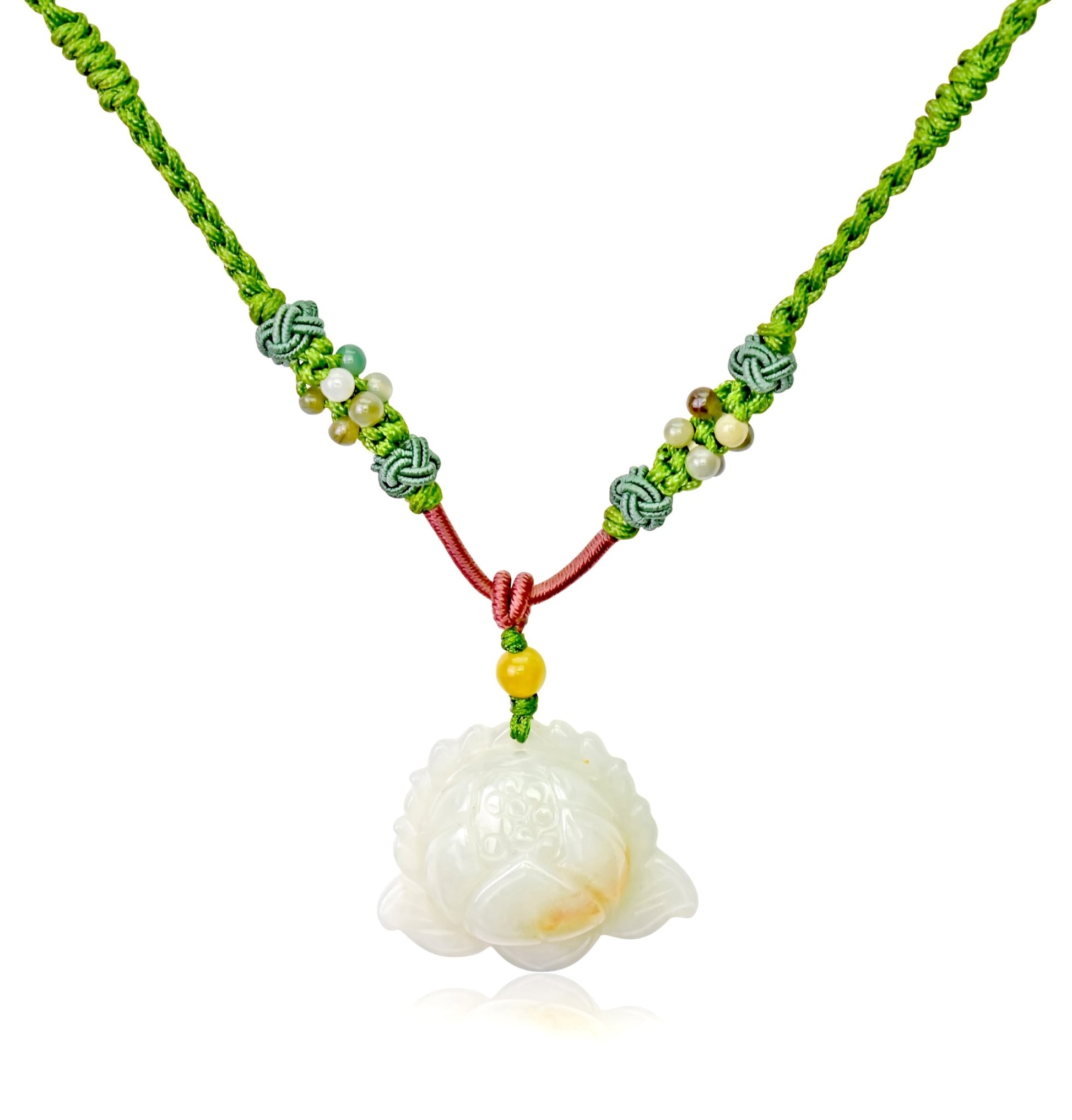 Jade Necklace Lotus Flower Pendant for July Birth Flower Necklace Handmade Jewelry Gift For Mothers Day Flower Shaped Necklace Lotus Flower For Purity, and Spiritual EnlightenmentNecklacesSerenity Jade