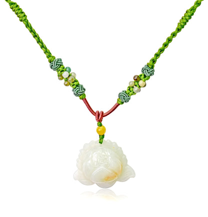 Jade Necklace Lotus Flower Pendant a July Birth Flower Necklace Mothers Day For Purity, and Spiritual Enlightenment